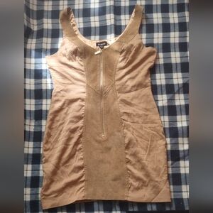 Bebe Tan Sleeveless Suede Dress with Front Zipper